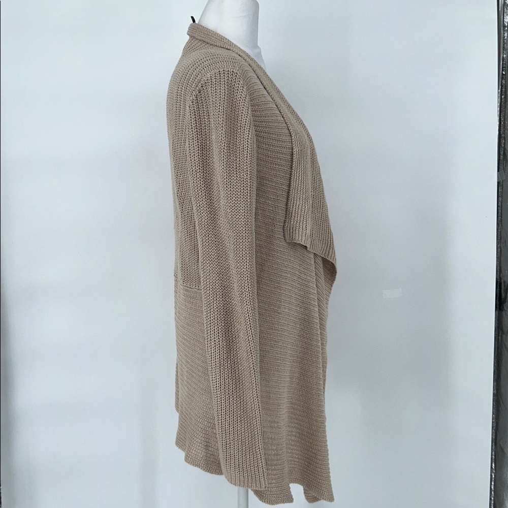 Eileen Fisher Sweater S/P Oatmeal Brown 100% Wool Waterfall Cardigan Open - Picture 5 of 10